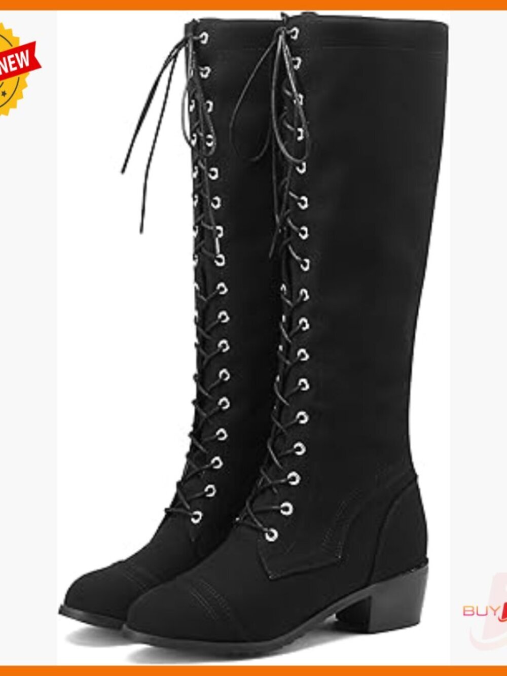 Knee High Combat Boots Lace Up Low Heel Military Tall Boots